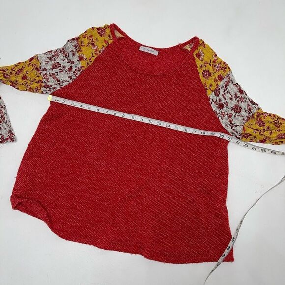 Ces Femme red orange balloon long sleeve boho mixed print floral top medium - Picture 8 of 9